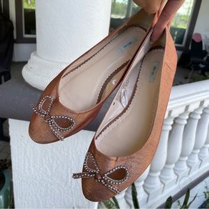 Urban Outfitters Kimchi Blue Rose Gold Glitter Diamond Bow Cutout Flats